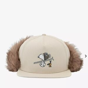 Kids Beige Snoopy Cap with Faux Fur Earmuffs